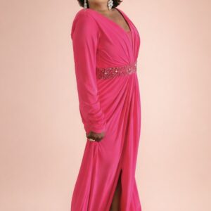 Long Sleeve Fitted Evening Dress Fuchsia