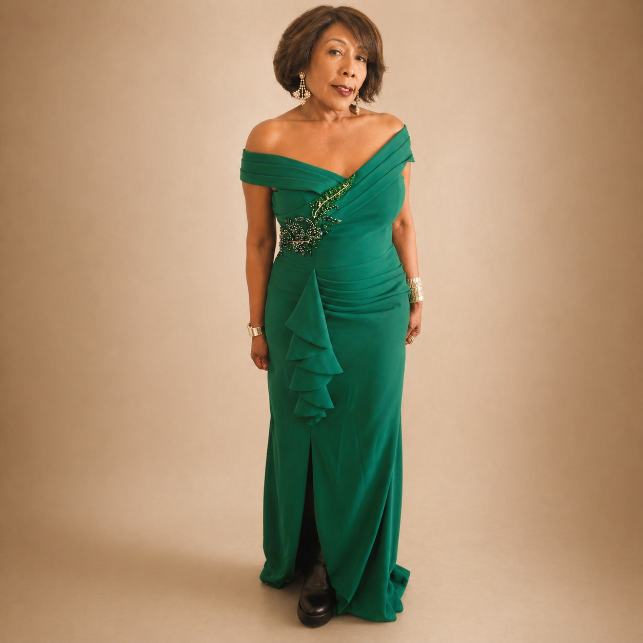 Women's Ruffled Side-Slit Gown