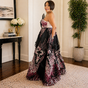 Kiwi Strapless Sweetheart Evening Dress | Jacquard Formal Gown with A Long Train
