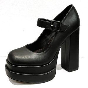 Black Double Platform Mary Jane Pumps | Chunky Block High Heel Goth Shoes