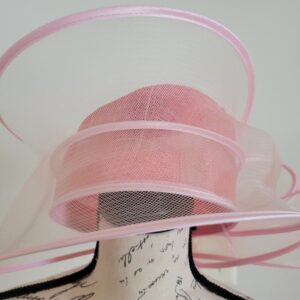 Paris Pink Organza Hat – Elegant Hand-Made Large Brim Headpiece for Wedding