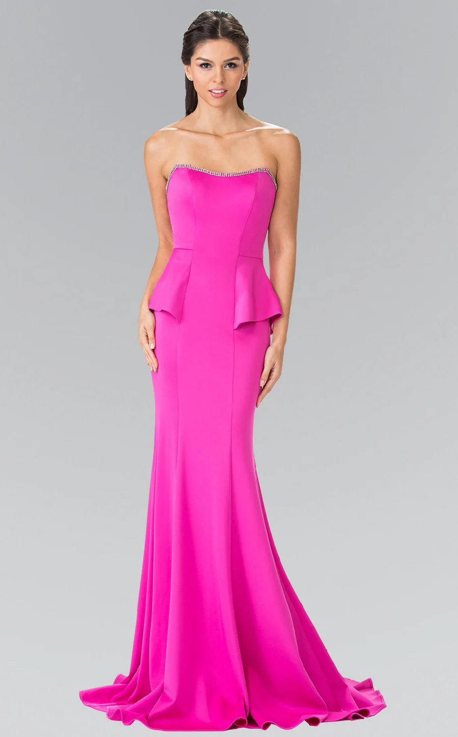 Elizabeth K GL2304 Strapless Peplum Mermaid Gown | Fitted Long Dress Formal Wear - Image 5