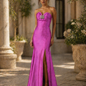 Jovani Fuchsia Silk Sweetheart Trumpet Gown | Strapless Formal Dress w/ Bow Back