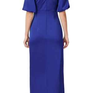 Aidan Mattox Puff Sleeve V-Neck Evening Gown | Elegant Formal Blue Dress