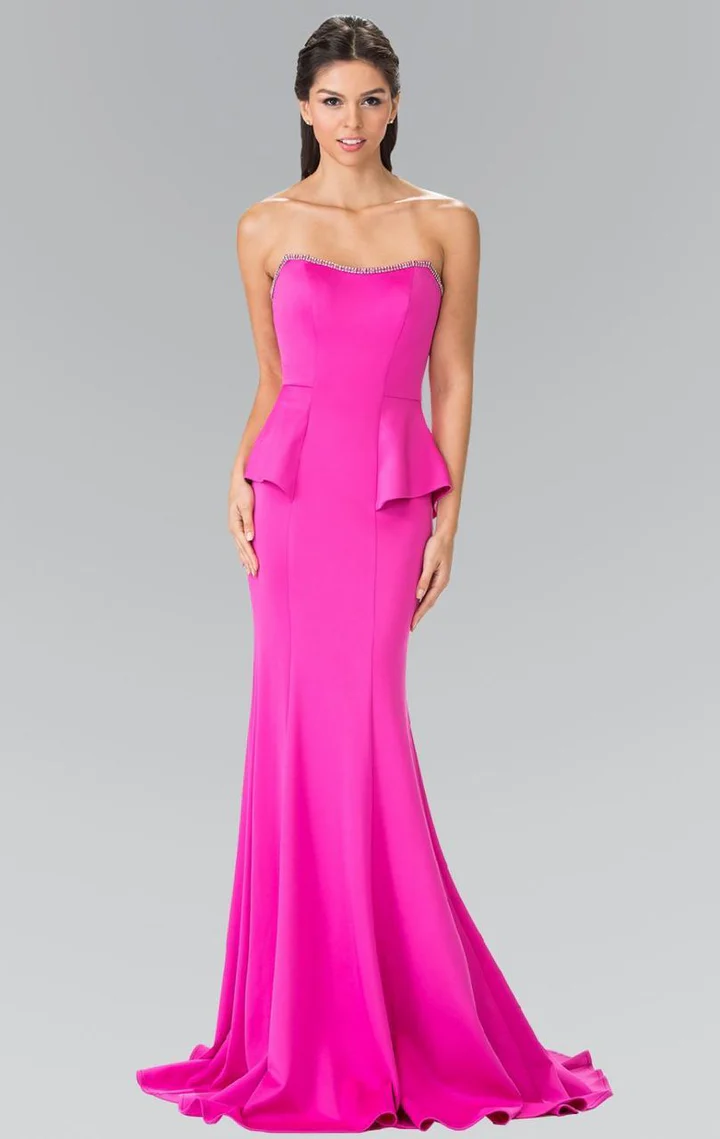 Elizabeth K GL2304 Strapless Peplum Mermaid Gown | Fitted Long Dress Formal Wear