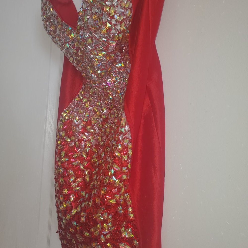 Jovani Red Crystal Strapless Sweetheart Mini Dress | Short Prom Homecoming Dress - Image 4