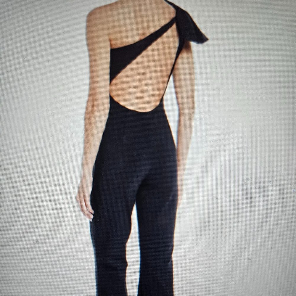 Chiara Boni La Petite Robe Hannele One-Shoulder Jumpsuit Open-Back Straight Leg - Image 2
