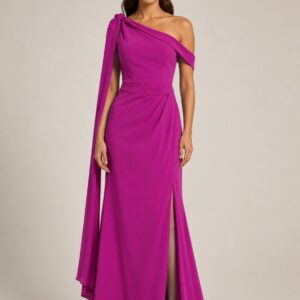 Asymmetrical One Shoulder Formal Dress | Pleated Mermaid Sweep Train Gown