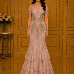 Funda Allure Beaded Lace Sheath Gown Mother of the Groom w/ Train