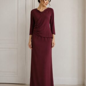 Chiara Boni La Petite Robe Ruched Column Gown | Three-Quarter Sleeve