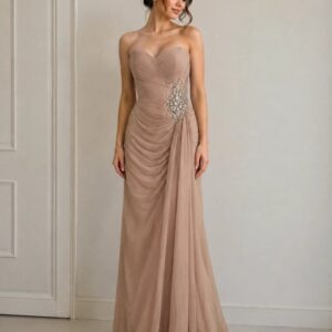 Jovani Blush Strapless Sweetheart Gown with Faux Wrap Asymmetrical Draping Style
