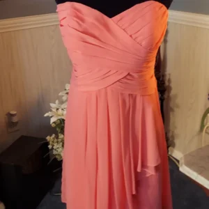 Coral Chiffon Strapless Prom/Party Dress | Size 16 Knee Length