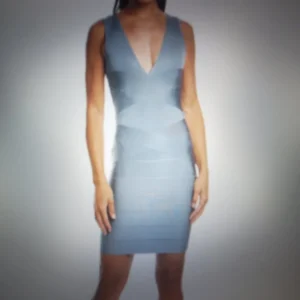 Hervé Léger Abalone Cross-Front Deep V-Neck Bandage Mini Dress