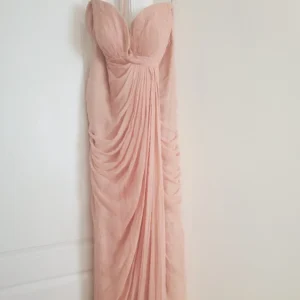 Jovani Blush Strapless Sweetheart Gown with Faux Wrap Asymmetrical Draping Style