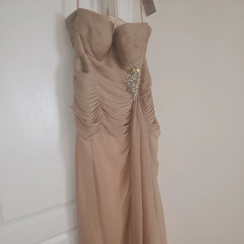 Jovani Strapless Sweetheart Chiffon Column Evening Gown Dress Formal
