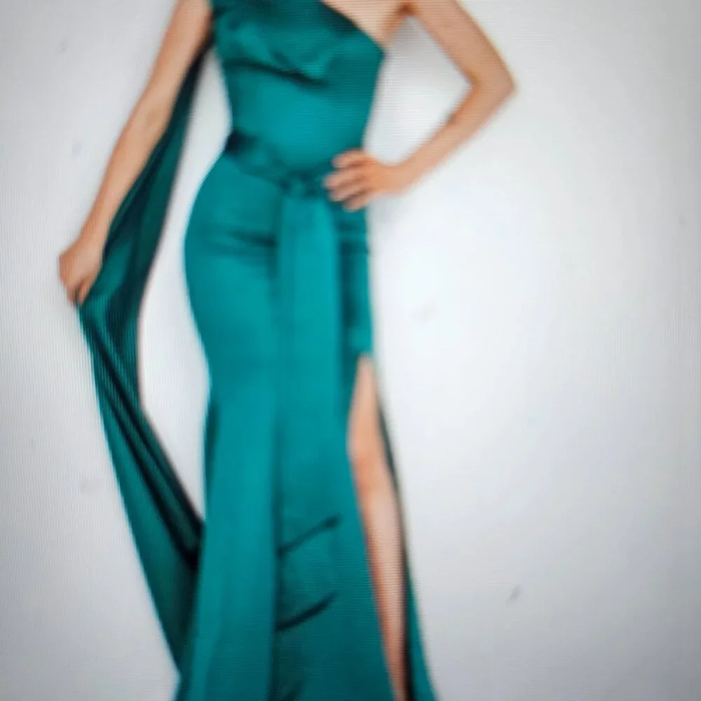 TERANI COUTURE One Shoulder Satin Cape Gown - Image 8