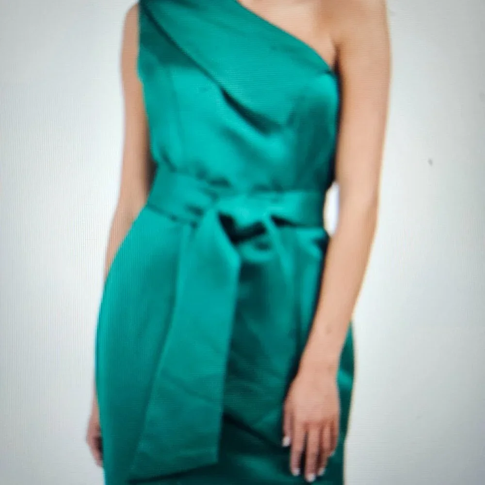 TERANI COUTURE One Shoulder Satin Cape Gown