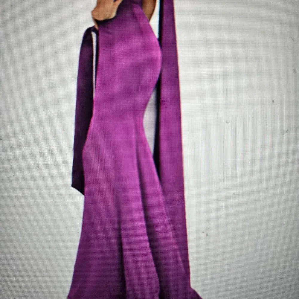 TERANI COUTURE One Shoulder Satin Cape Gown - Image 6