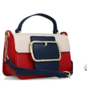 MENBUR Studded T-Strap Heel & Handbag Set | Color Block Red Navy White US 10