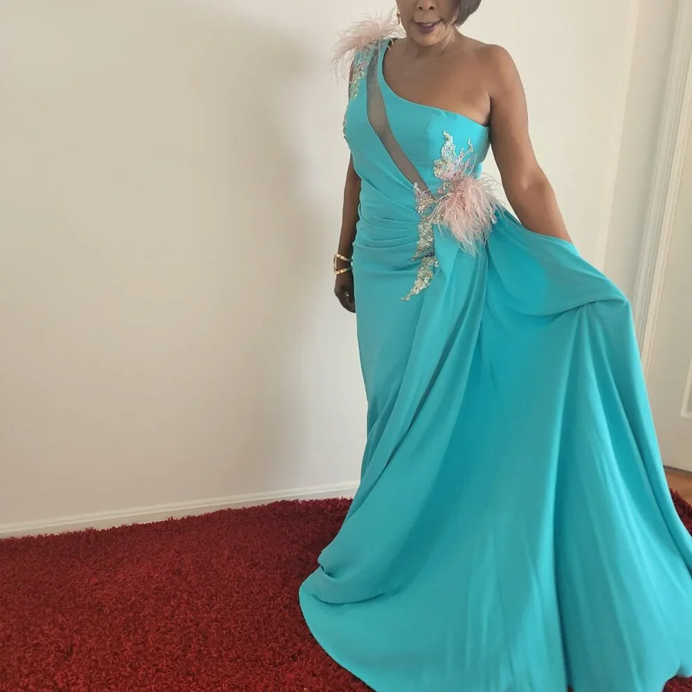 One Shoulder Gown with Sheer Embellished Cut Out - Image 7