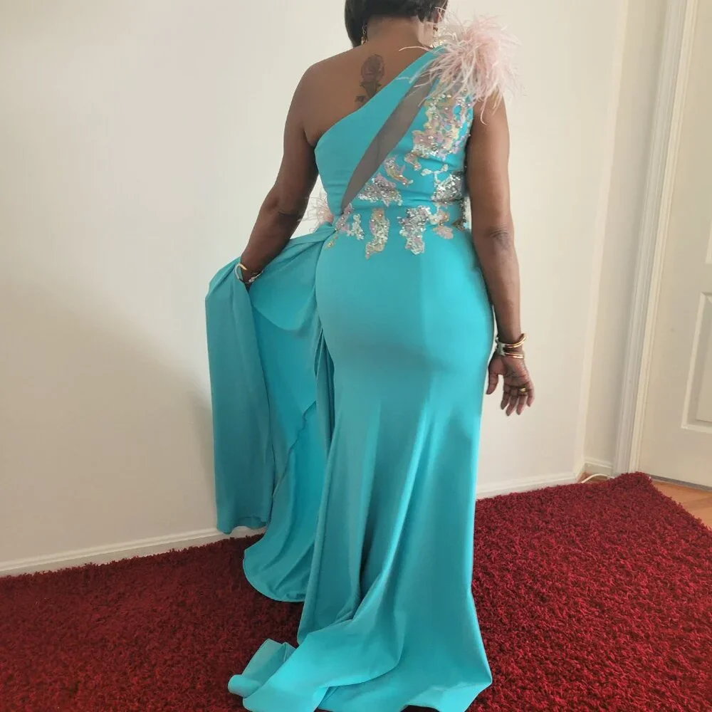 One Shoulder Gown with Sheer Embellished Cut Out - Image 8