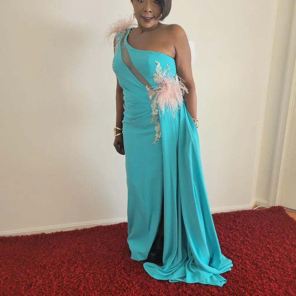 One Shoulder Gown with Sheer Embellished Cut Out - Image 4